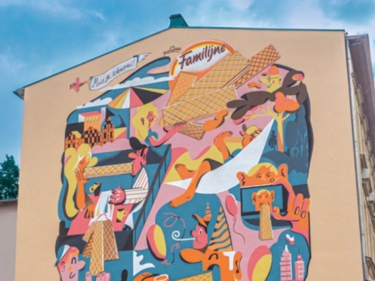 Wafelkowy mural na 25 urodziny Wafli Familijnych